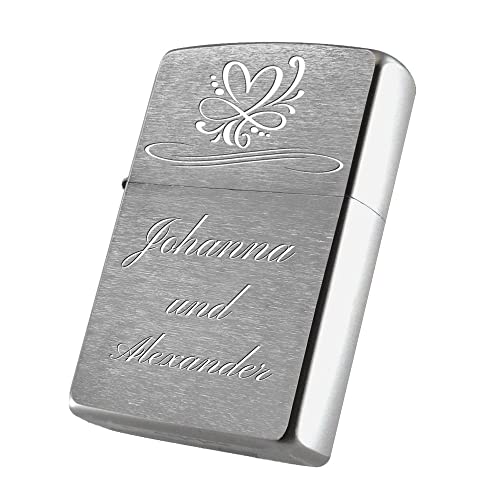 Zippo Feuerzeug inkl. Gravur nach Wunsch - personalisiertes Benzinfeuerzeug als Geschenk für Papa, Freund oder Mann zum Vatertag, Valentinstag oder Weihnachten (Infinity Heart 2) von SanJuve