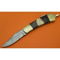 100% Handgemachte Damast Palisander Kamelknochen Back Lock Klappmesser Geschenk Für Ihn Männer Papa Trauzeugen Jahrestag Hochzeitsgeschenk Le850Cb-1 von SanaCutlery