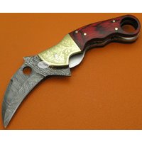 Handgefertigt Damaststahl Pakkawood Liner Lock Karambit Stil Klappmesser Geschenk Für Ihn Männer Dad Groomsmen Jahrestag Hochzeitsgeschenk Fs475V-2 von SanaCutlery