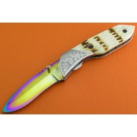 Handgemachtes Titan Damascus Geflammt Knochen Liner Lock Tasche Klappmesser Geschenk Für Ihn Her Dad Groomsmen Jahrestag Hochzeitsgeschenk 13Cbb-9 von SanaCutlery