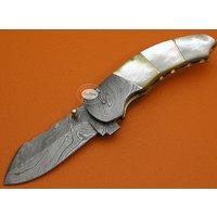 Ltd Ed Damascus Perlmutt Gürtelclip Liner Lock Tasche Klappmesser Geschenk Für Ihn Her Dad Trauzeugen Jahrestag Hochzeitsgeschenk C17Pc-1 von SanaCutlery