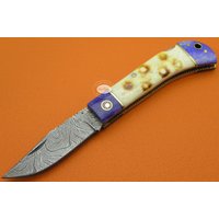 Super Sale 100% Handgefertigt Und Geschmiedet Sana Besteck Damast-stahl Geflammt Gefärbt Kamelknochen Lock Back Pocket Klappmesser Fs370Bd-1 von SanaCutlery