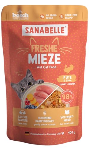 Sanabelle Freshe Mieze - Pute & Huhn | 100 g Beutel voll recyclingfähig | Dampfgegartes Nassfutter für Katzen | Katzenfutter wie frisch gekocht | Eine Marke von Bosch Tiernahrung Sanabelle Freshe Mieze - Pute & Huhn | 100 g Beutel voll recyclingfähig | Dampfgegartes Nassfutter für Katzen | Katzenfutter wie frisch gekocht | Eine Marke von Bosch Tiernahrung von Sanabelle