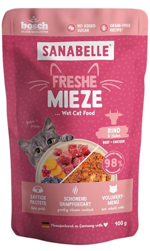 Sanabelle Freshe Mieze - Rind & Huhn | 100 g Beutel voll recyclingfähig | Dampfgegartes Nassfutter für Katzen | Katzenfutter wie frisch gekocht | Eine Marke von Bosch Tiernahrung Sanabelle Freshe Mieze - Rind & Huhn | 100 g Beutel voll recyclingfähig | Dampfgegartes Nassfutter für Katzen | Katzenfutter wie frisch gekocht | Eine Marke von Bosch Tiernahrung von Sanabelle