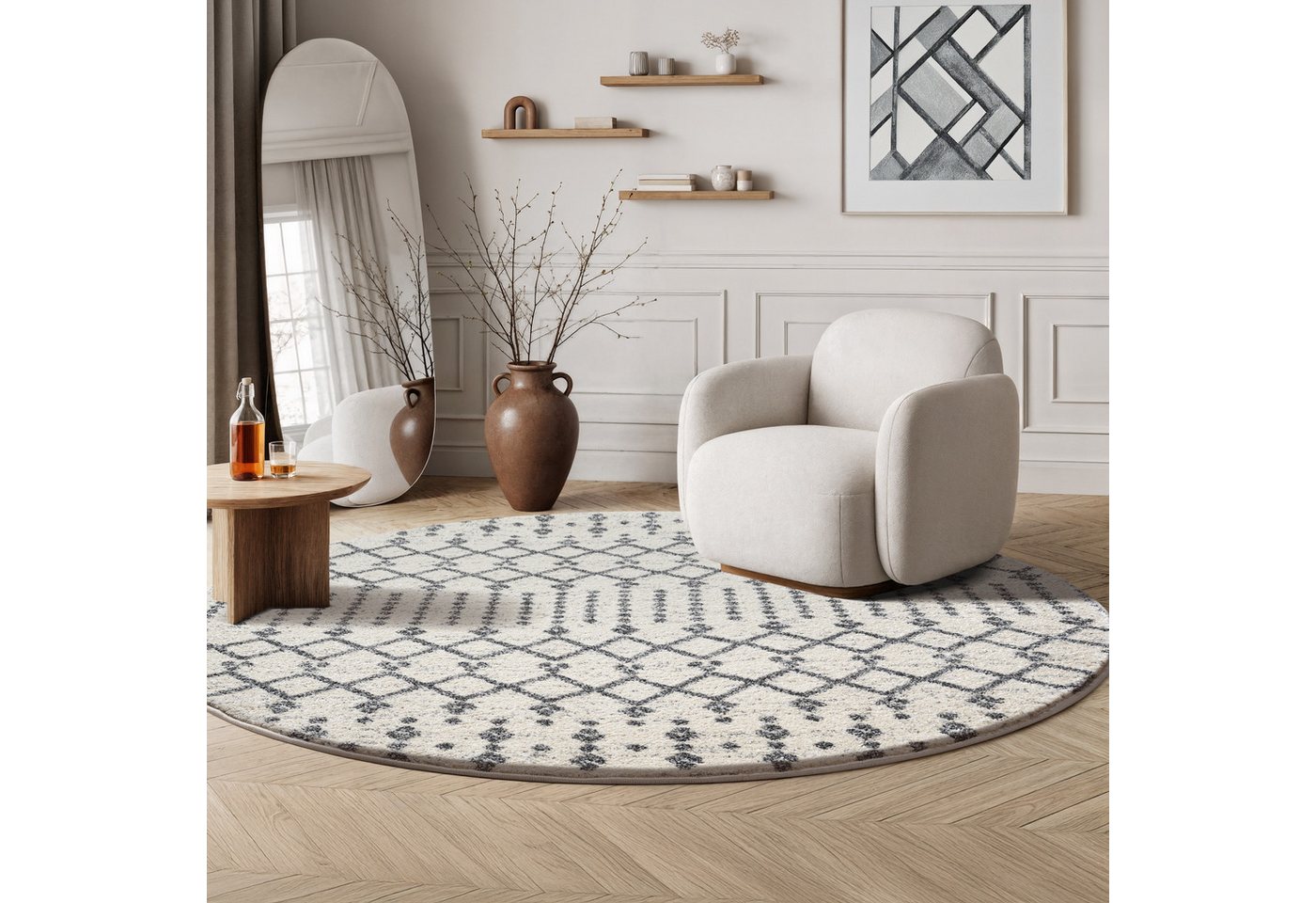 Sanat Teppich Boho 8203, rund, Höhe: 10 mm, Kurzflor, robust, Boho, Scandic, für Fussbodenheizung geeignet Sanat Teppich Boho 8203, rund, Höhe: 10 mm, Kurzflor, robust, Boho, Scandic, für Fussbodenheizung geeignet von Sanat