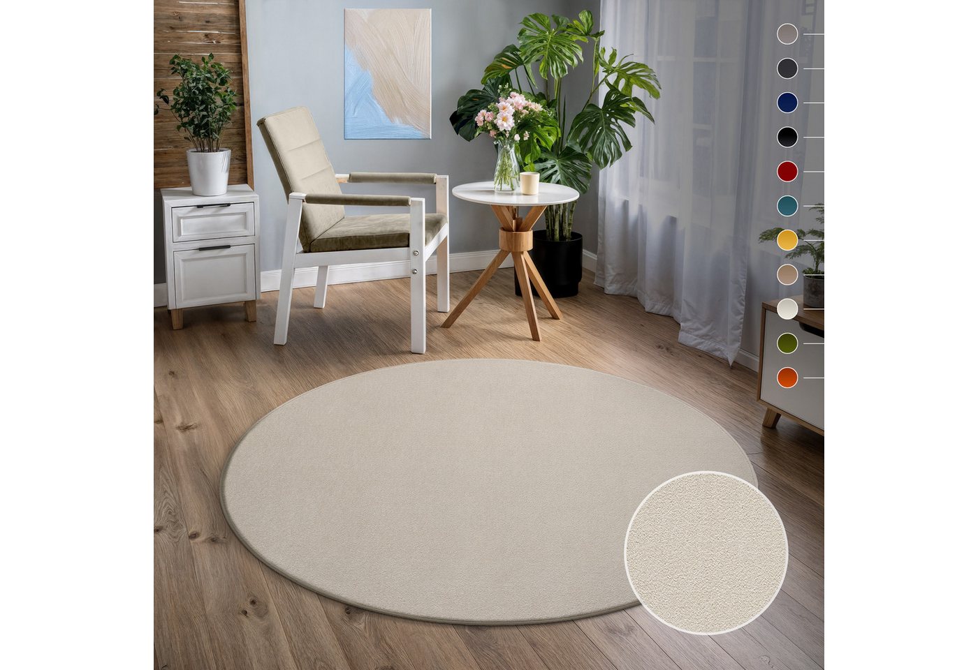 Sanat Teppich Uni, rund, Höhe: 13 mm, robuster Kurzflorteppich, große Farbauswahl, Wohnzimmer, alle Räume Sanat Teppich Uni, rund, Höhe: 13 mm, robuster Kurzflorteppich, große Farbauswahl, Wohnzimmer, alle Räume von Sanat