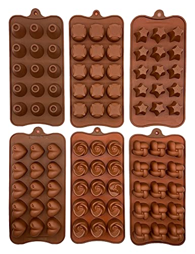 Backform Pralinenformen Set aus Silikon zum Backen, Bonbons Kleine flexible Form für Muffin harte oder gummiartige Süßigkeiten - Werkzeuge zur Bonbon Braun, 6tlg. 21,5 x 11 cm (SBGK1001-2) von Sanbeiga