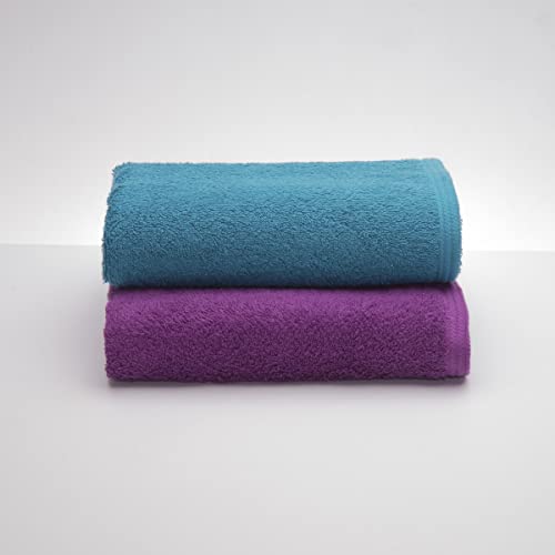 Sancarlos - 2 Handtücher Ocean Duo für Waschbecken, Farbe Smaragd und Lila, 100% Baumwolle, 550 g/m² von Sancarlos