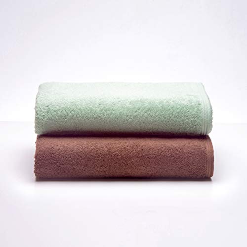 Sancarlos - 2er-Set Ocean Duo Badetücher, Farbe Pulvergrün und Braun, 100% Baumwolle, 550 g/m² von Sancarlos