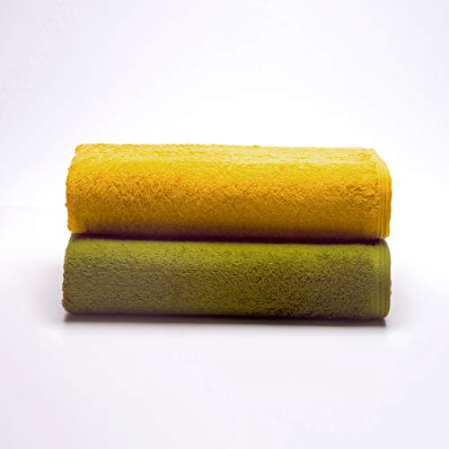 Sancarlos - 2er-Set Ocean Duo Badetücher, senffarben und moosgrün, 100% Baumwolle, 550 g/m² von Sancarlos