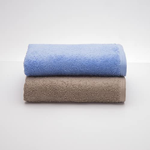 Sancarlos - 2er-Set Ocean Duo Duschtücher, Farbe Blau und Stein, 100% Baumwolle, 550 g/m² von Sancarlos