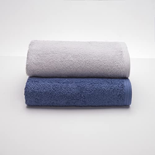 Sancarlos - 2er-Set Ocean Duo Duschtücher, Farbe Grau und Dunkelblau, 100% Baumwolle, 550 g/m² von Sancarlos