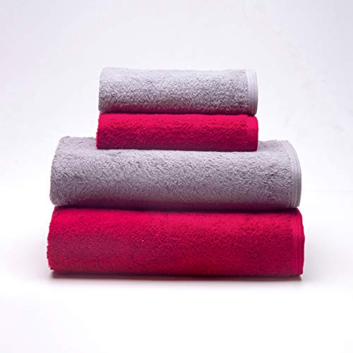 Sancarlos - 4 Handtücher Ocean Duo, 2 Waschbecken und 2 Duschtücher, Farbe Rauch und Granatrot, 100% Baumwolle, 550 g/m² Sancarlos - 4 Handtücher Ocean Duo, 2 Waschbecken und 2 Duschtücher, Farbe Rauch und Granatrot, 100% Baumwolle, 550 g/m² von Sancarlos