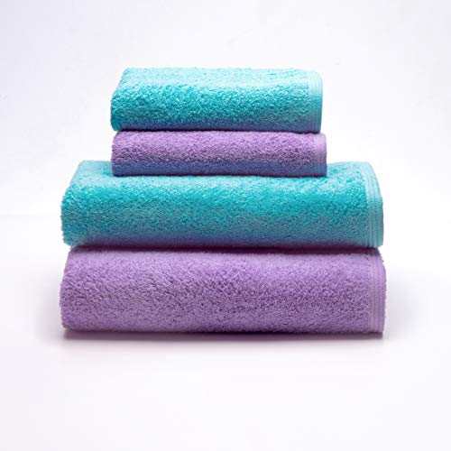 Sancarlos - 4er-Set Ocean 2 Handtücher und 2 Duschtücher, Farbe Lila und Türkis, 100% Baumwolle, 550 g/m² von Sancarlos