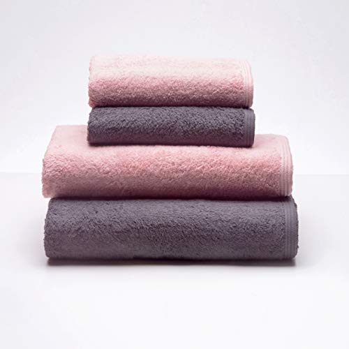 Sancarlos - 4er-Set Ocean Duo-Handtücher, 2 Waschbecken und 2 Bad, Farbe Rosa und Dunkelgrau, 100% Baumwolle, 550 g/m² von Sancarlos