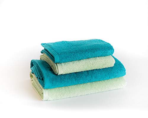 Sancarlos - 4er-Set Ocean Duo-Handtücher, 2 Waschbecken und 2 Bad, Farbe Smaragd und Pulvergrün, 100% Baumwolle, 550 g/m² von Sancarlos
