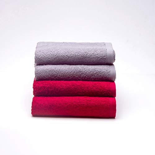 Sancarlos - 4er-Set Ocean Duo Handtücher, Farbe Rauch und Granatrot, 100% Baumwolle, 550 g/m² von Sancarlos