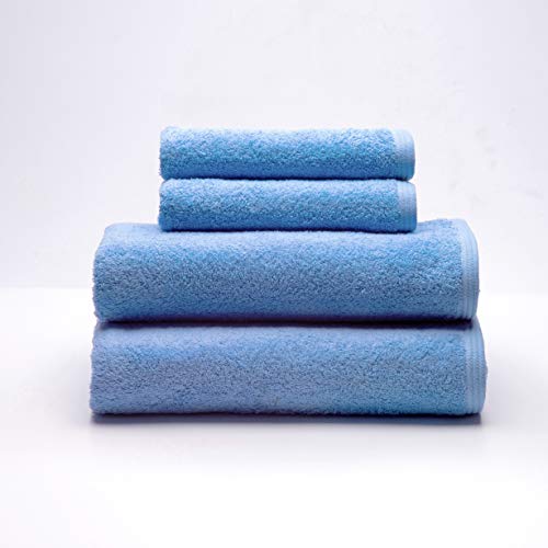 Sancarlos - 4er-Set Ocean-Handtücher, 2 Waschbecken und 2 Bad, Hellblau, 100% Baumwolle, 550 g/m² von Sancarlos