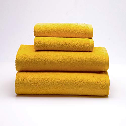 Sancarlos - 4er-Set Ocean-Handtücher, 2 Waschbecken und 2 Bad, Senfgelb, 100% Baumwolle, 550 g/m² von Sancarlos
