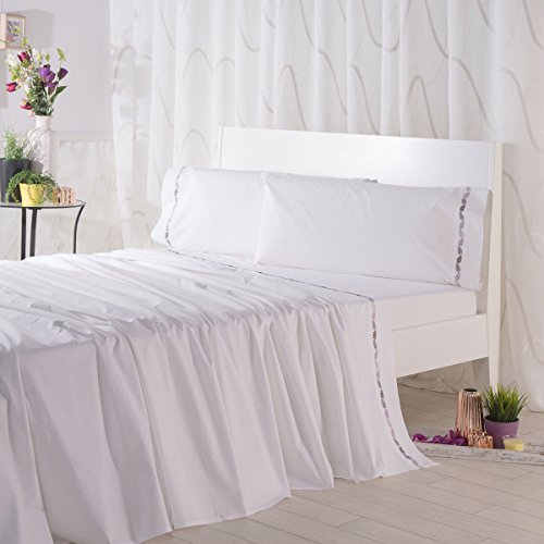 Sancarlos Dune Trio bestickter Blätter, Baumwolle, weiß, 135 cm Sancarlos Dune Trio bestickter Blätter, Baumwolle, weiß, 135 cm von Sancarlos