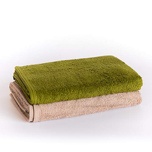 Sancarlos - 2er-Set Ocean Duo Badetücher, Farbe Stein und Moosgrün, 100% Baumwolle, 550 g/m² von Sancarlos