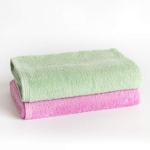 Sancarlos - 2er-Set Ocean Duo Badetücher, Farbe Rosa und Pulvergrün, 100% Baumwolle, 550 g/m² von Sancarlos