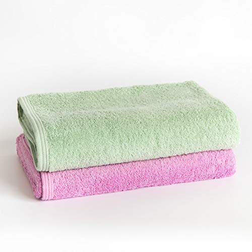 Sancarlos - 2er-Set Ocean Duo Badetücher, Farbe Rosa und Pulvergrün, 100% Baumwolle, 550 g/m² von Sancarlos