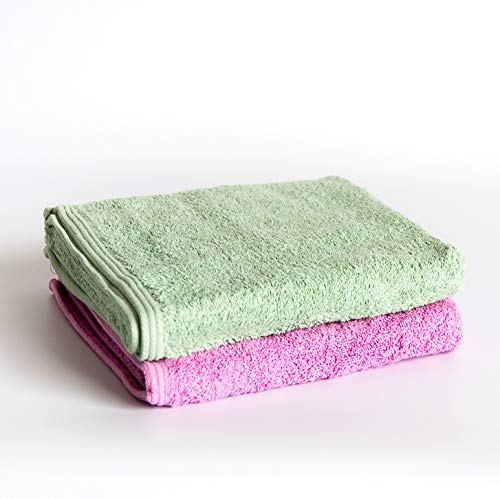 Sancarlos - 2er-Set Ocean Duo Handtücher für Waschbecken, Farbe Kaugummirosa und Grün, 100% Baumwolle, 550 g/m² von Sancarlos