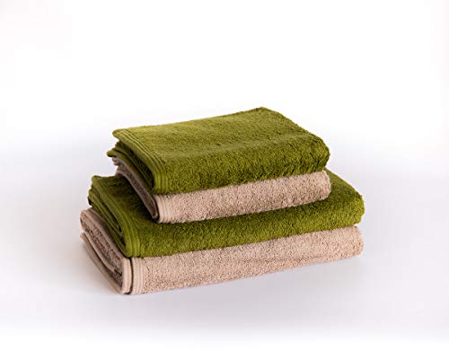 Sancarlos - 4er-Set Ocean Duo-Handtücher, 2 Waschbecken und 2 Bad, Farbe Stein und Grün, 100% Baumwolle, 550 g/m² von Sancarlos