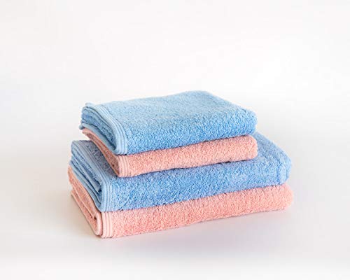 Sancarlos - 4er-Set Ocean Duo-Handtücher, 2 Waschbecken und 2 Bad, Farbe Rosa und Hellblau, 100% Baumwolle, 550 g/m² von Sancarlos