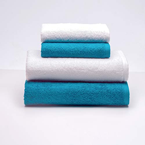 Sancarlos - Set mit 4 Handtüchern Ocean Duo, 2 Waschbecken und 2 Bad, Farbe Weiß und Smaragd, 100% Baumwolle, 550 g/m² von Sancarlos