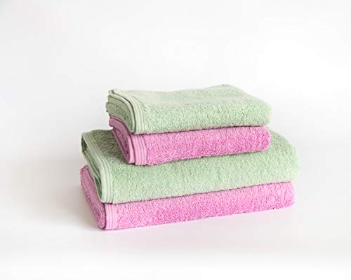 Sancarlos - 4er-Set Ocean Duo-Handtücher, 2 Waschbecken und 2 Duschtücher, Farbe Kaugummirosa und Grün, 100% Baumwolle, 550 g/m² Sancarlos - 4er-Set Ocean Duo-Handtücher, 2 Waschbecken und 2 Duschtücher, Farbe Kaugummirosa und Grün, 100% Baumwolle, 550 g/m² von Sancarlos