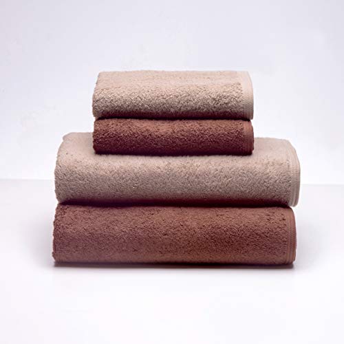 Sancarlos - 4er-Set Ocean Duo-Handtücher, 2 Waschbecken und 2 Duschtücher, Farbe Stein und Braun, 100% Baumwolle, 550 g/m² von Sancarlos