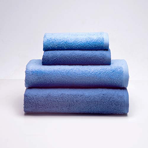 Sancarlos - 4er-Set Ocean Duo-Handtücher, 2 Waschbecken und 2 Duschtücher, Hellblau und Dunkelblau, 100% Baumwolle, 550 g/m² von Sancarlos