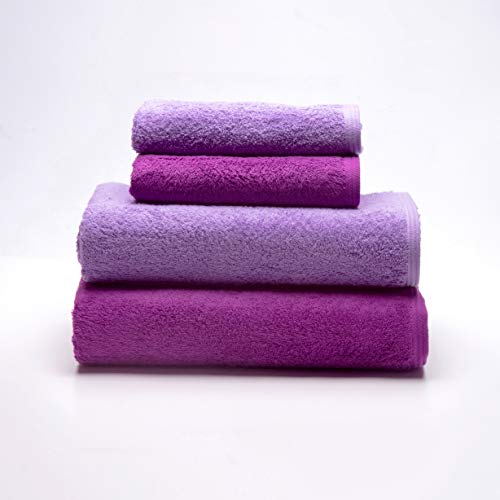 Sancarlos - 4 Handtücher Ocean Duo, 2 Waschbecken und 2 Duschtücher, Farbe Lila und Violett, 100% Baumwolle, 550 g/m² von Sancarlos