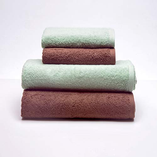 Sancarlos - 4er-Set Ocean Duo-Handtücher, 2 Waschbecken und 2 Bad, Farbe Grün Pulver und Braun, 100% Baumwolle, 550 g/m² von Sancarlos