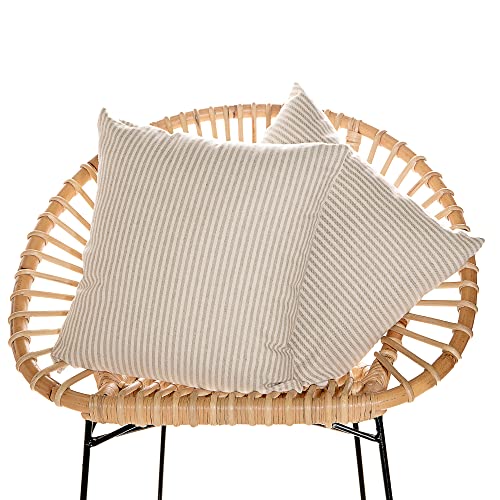 Sancarlos - 2er Set Natur Streifen Kissenbezug Beige 100% Baumwolle für Wohnzimmer Schlafzimmer Terrasse 45x45 cm von Sancarlos