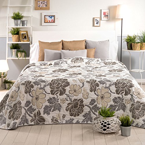 Sancarlos Tagesdecke Doppel Stoff Floral Tamar, Polyester, Grau, Einzelbett, 200 x 270 x 1 cm von Sancarlos