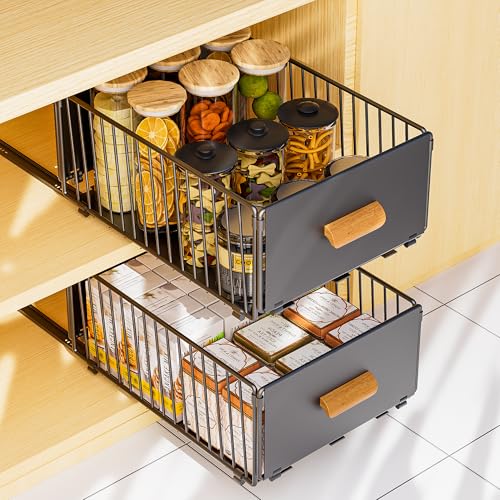 Sancen Teleskopschublade, Ausziehbare Schublade KüChe,KüChenschrank Organizer für KüChenschräNke, Schubladen Organizer,Kein Bohren und Nageln Erforderlich KüChenschublade (Schwarz, 30CM) von Sancen