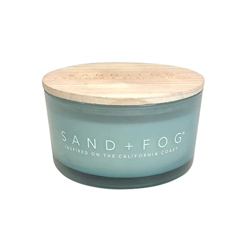 Sand + Fog Duftkerzen | California Beach House | hergestellt mit ätherischen Ölen | 4 Dochte – 100% Baumwolle bleifrei | 680 g | Cocktailtisch | Massivholzdeckel geschnitzt mit Sand und Nebel von Sand + Fog