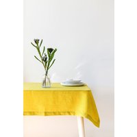 Chartreuse Gelbe Leinen Tischdecke Für Festliche Tischlandschaft Oder Das Tägliche Essen, Weiche Natürliche Hochzeit von SandSnowLinen