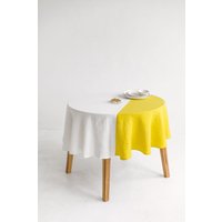 Farbblock Gelbe Runde Leinen Tischdecke, Off White Weiche Natürliche Nachhaltiges Geschenk von SandSnowLinen