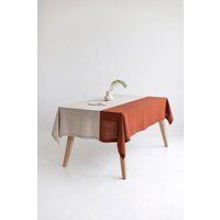 Farbblock Rostige Leinen Tischdecke, Rostweiche Zweifarbige Natur Tischwäsche Nachhaltiges Geschenk von SandSnowLinen