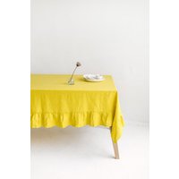 Gelbe Leinen Tischdecke Mit Rüschen, Gerüschte Für Hochzeit, in Sondergröße, Extra Große Rüschen von SandSnowLinen