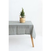 Grau Grün Gingham Leinen Tischdecke, Weiche Handgemachte Natürliche Tischdekoration, Tischdecke von SandSnowLinen