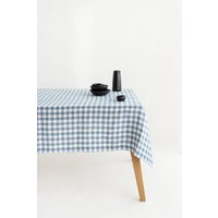 Hellblaue Gingham Leinen Tischdecke, Weiche Handgemachte Natürliche Tischdekoration, Tischdecke von SandSnowLinen