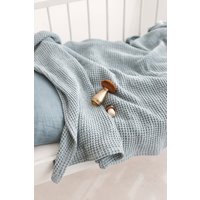 Leinen Babydecke, Hellblaue Waffelleinen Decke, Weiche Kinderdecke von SandSnowLinen