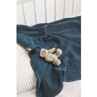 Leinen Babydecke, Petrol Waffel Decke, Weiche Kinderdecke von SandSnowLinen