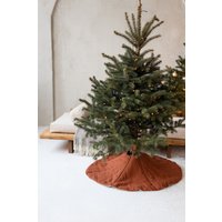 Leinen Gesteppter Weihnachtsbaum-Rock, Sackleinen-Weihnachtsbaum-Rock, Wiederverwendbarer Baum-Rock, Weihnachtsbaum-Dekorationsabdeckung von SandSnowLinen