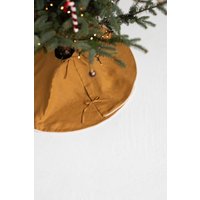 Leinen Weihnachtsbaum-Rock Mit Pompom Trim, Weihnachtsbaum-Rock, Sackleinen-Weihnachtsbaum-Rock, Wiederverwendbarer Baum-Rock, Baum-Abdeckung von SandSnowLinen